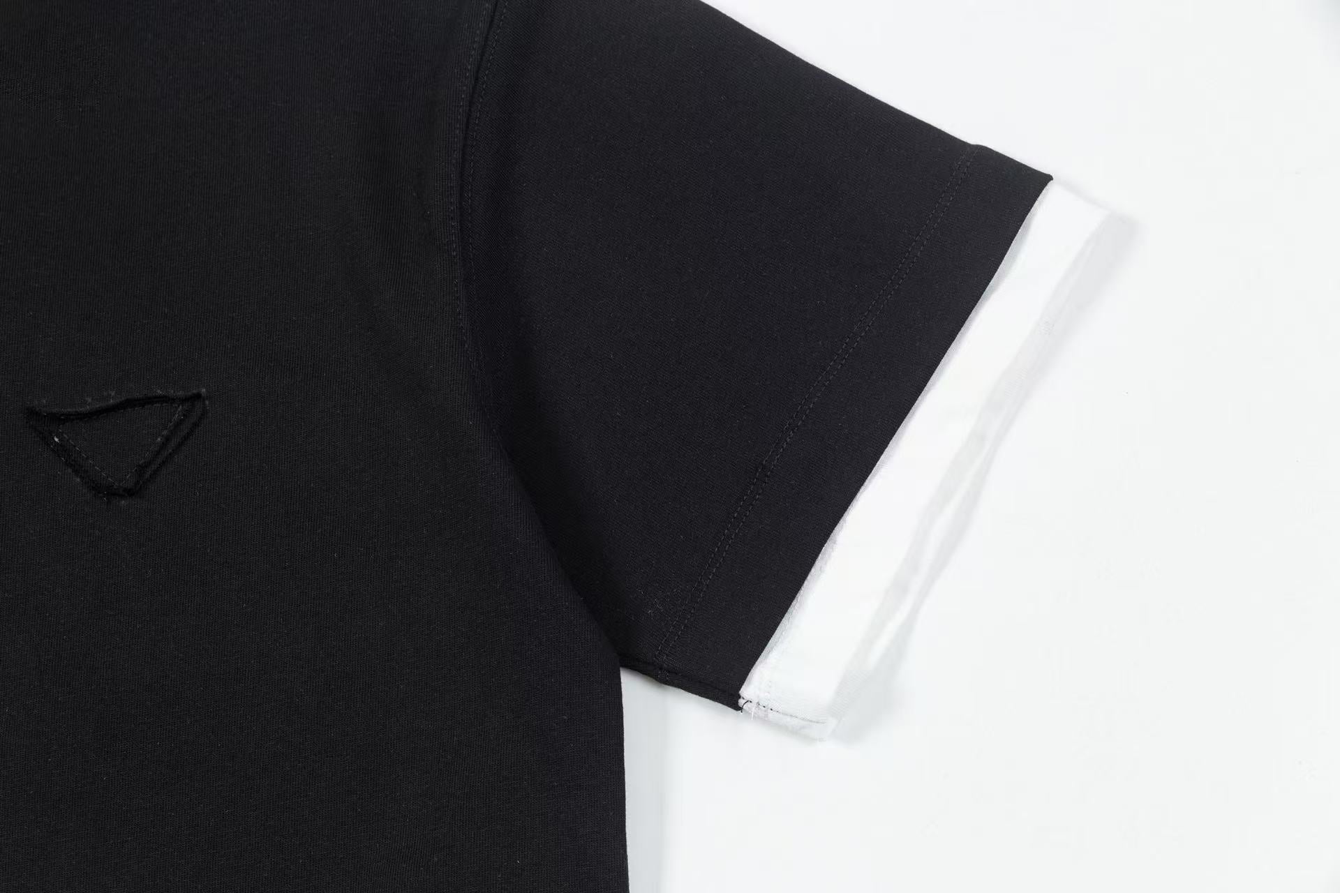 Prada Contrast-Layer T-Shirt with Iconic Triangle Emblem