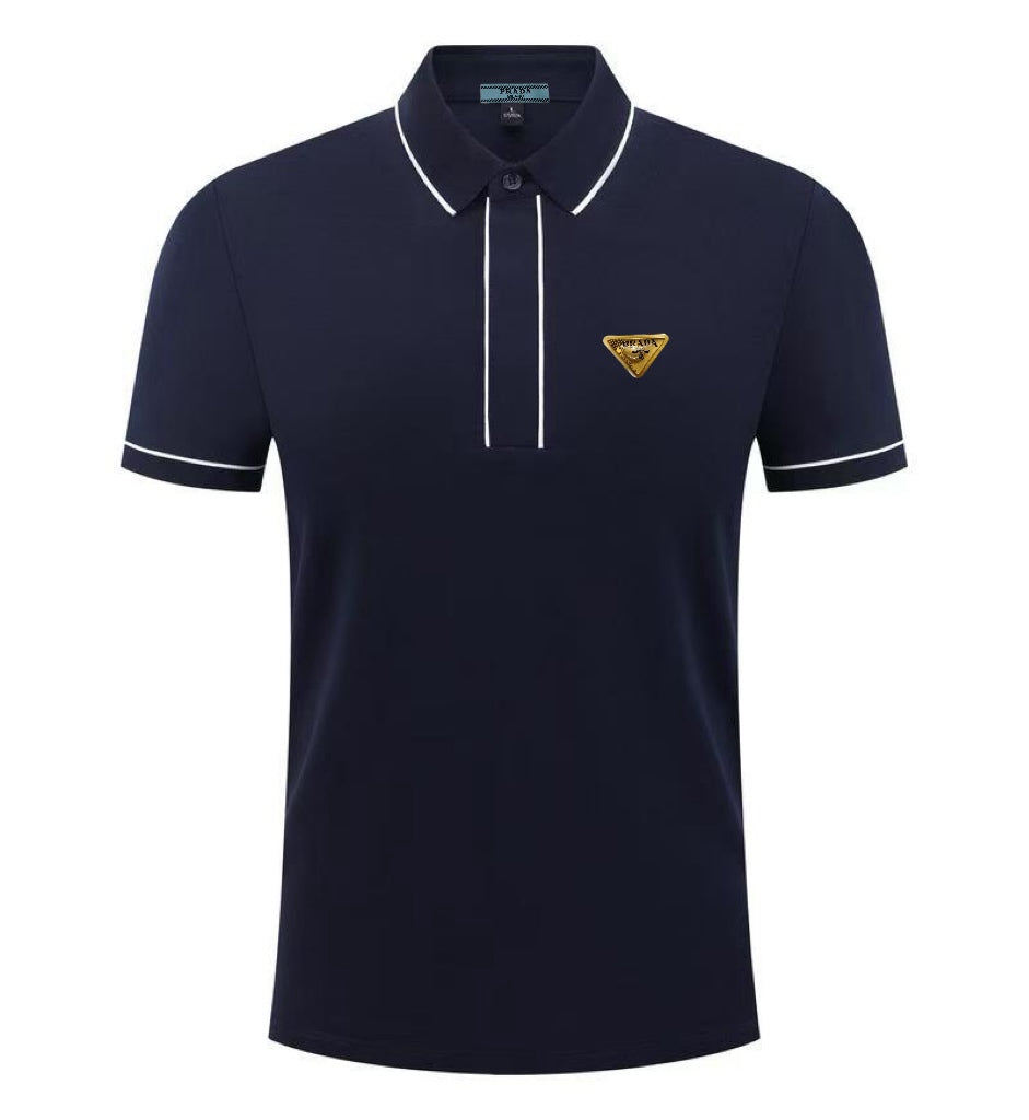 (High Version) PRADA Triangle Emblem Zipped Polo Shirt