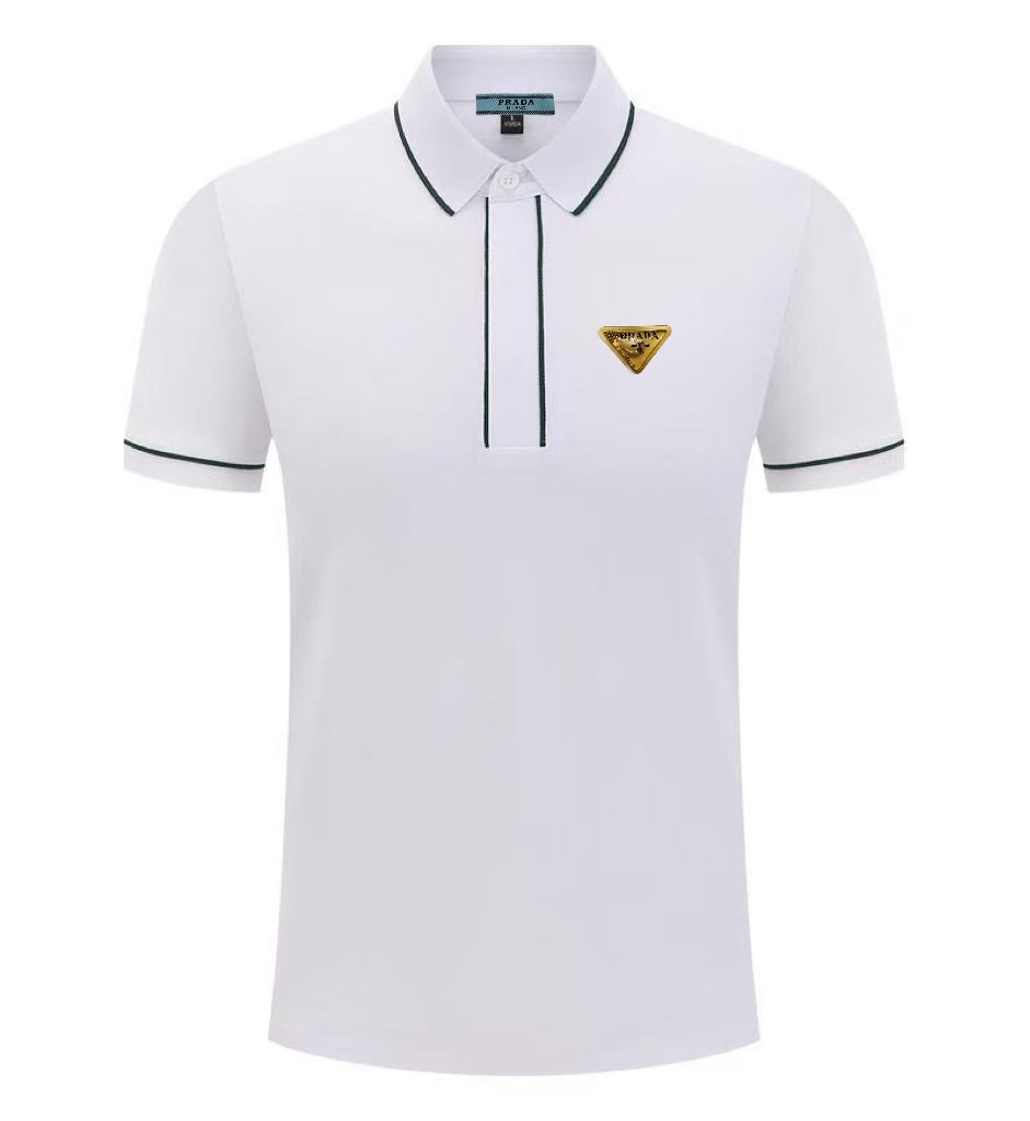 (High Version) PRADA Triangle Emblem Zipped Polo Shirt