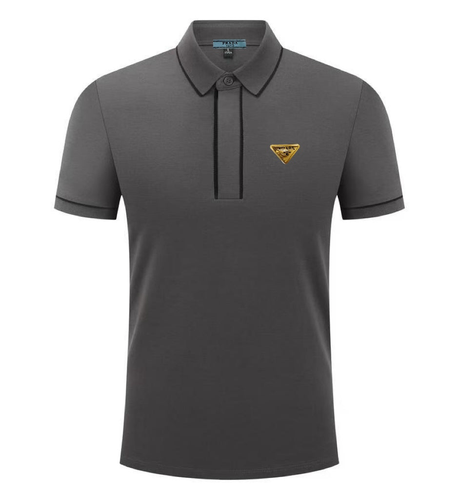 (High Version) PRADA Triangle Emblem Zipped Polo Shirt