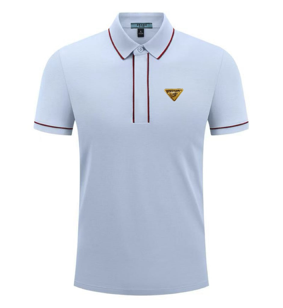 (High Version) PRADA Triangle Emblem Zipped Polo Shirt