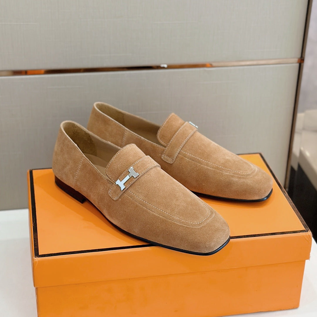 Hermès Loafers – Double H Buckle, Handmade Premium Leather Sole, Classic Gentleman Style