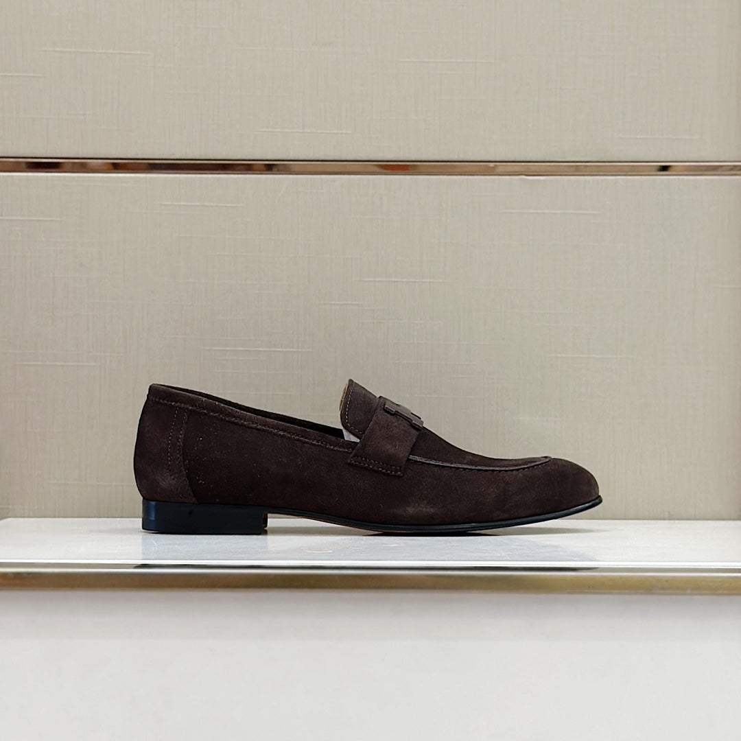 Hermès Loafers – Double H Buckle, Handmade Genuine Leather Sole, Elegant Gentleman Style