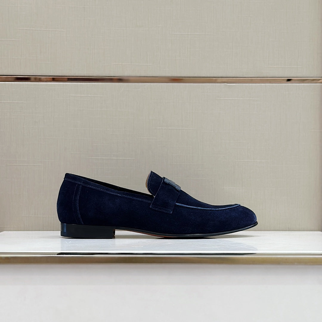 Hermès Loafers – Double H Buckle, Handmade Genuine Leather Sole, Elegant Gentleman Style