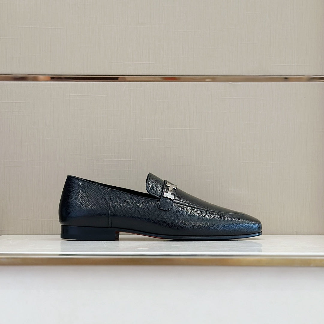 Hermès Loafers – Double H Buckle, Handmade Genuine Leather Sole, Elegant Gentleman Style