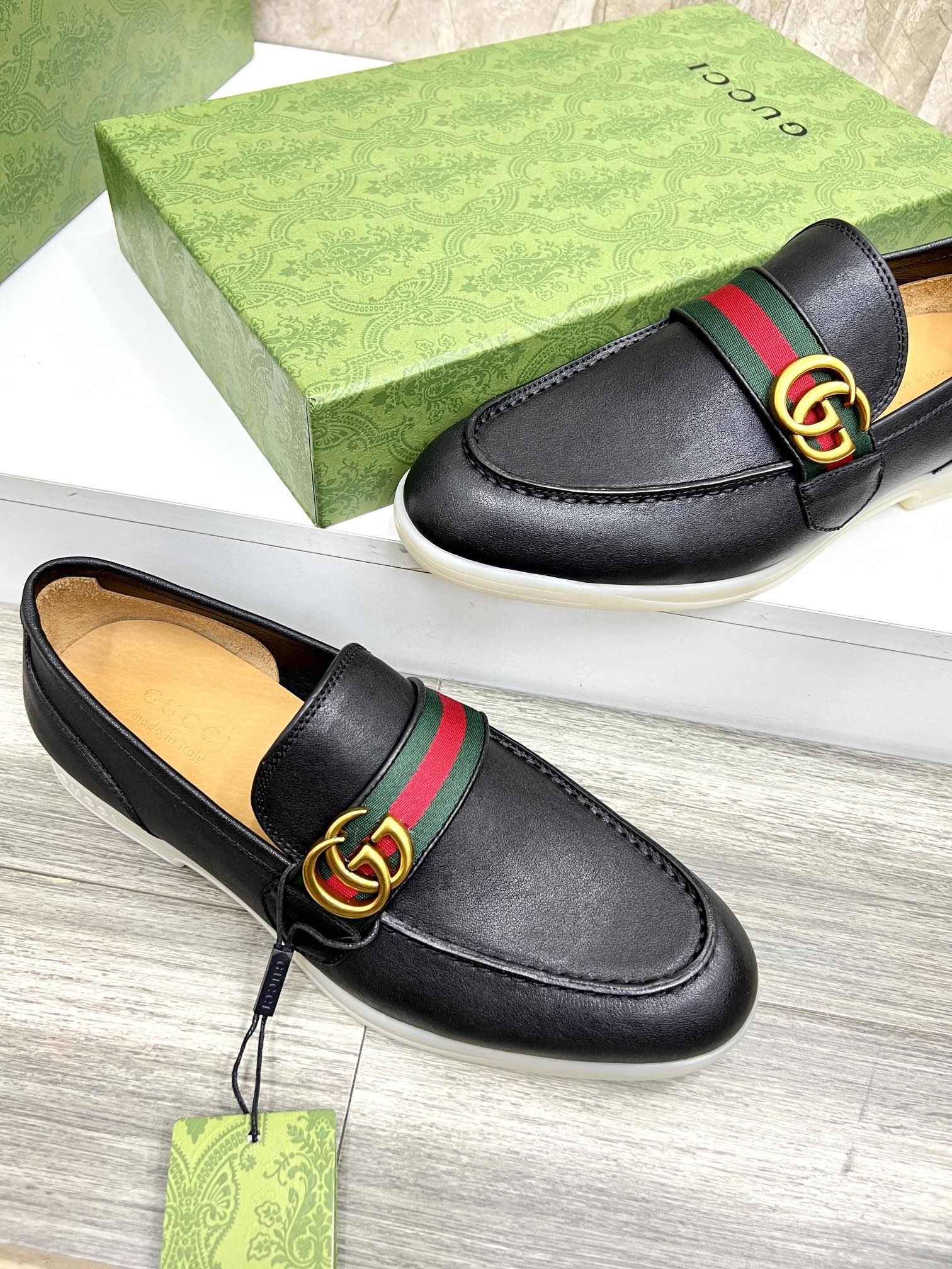 Gucci Men’s Horsebit Loafers – Lido Collection, Rubber Sole, Imported Leather