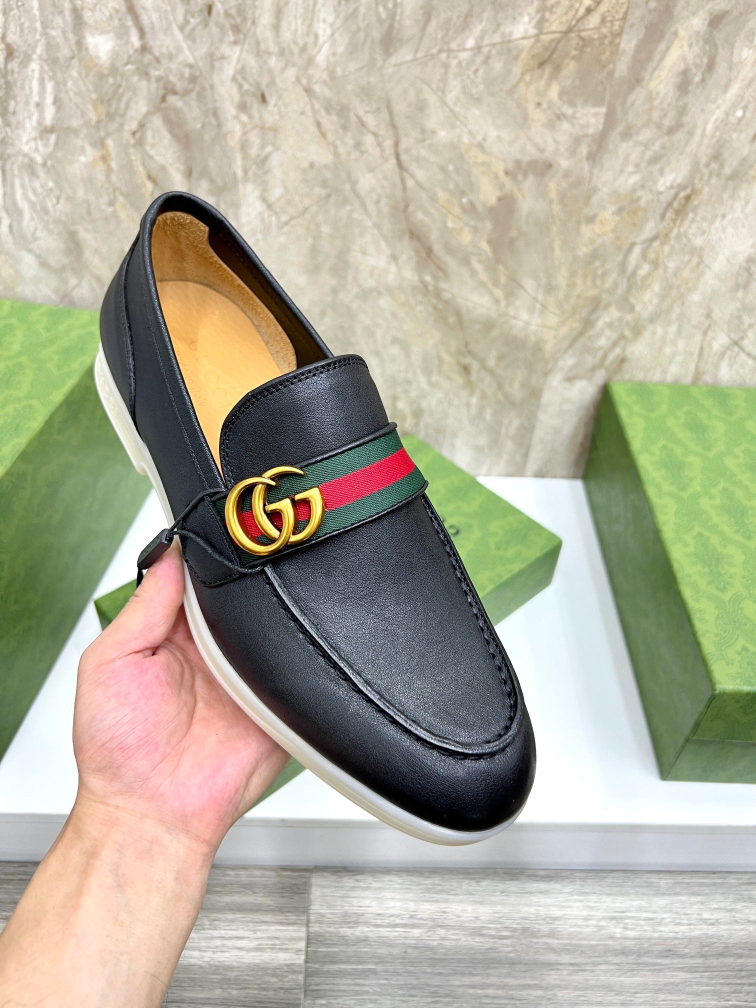 Gucci Men’s Horsebit Loafers – Lido Collection, Rubber Sole, Imported Leather