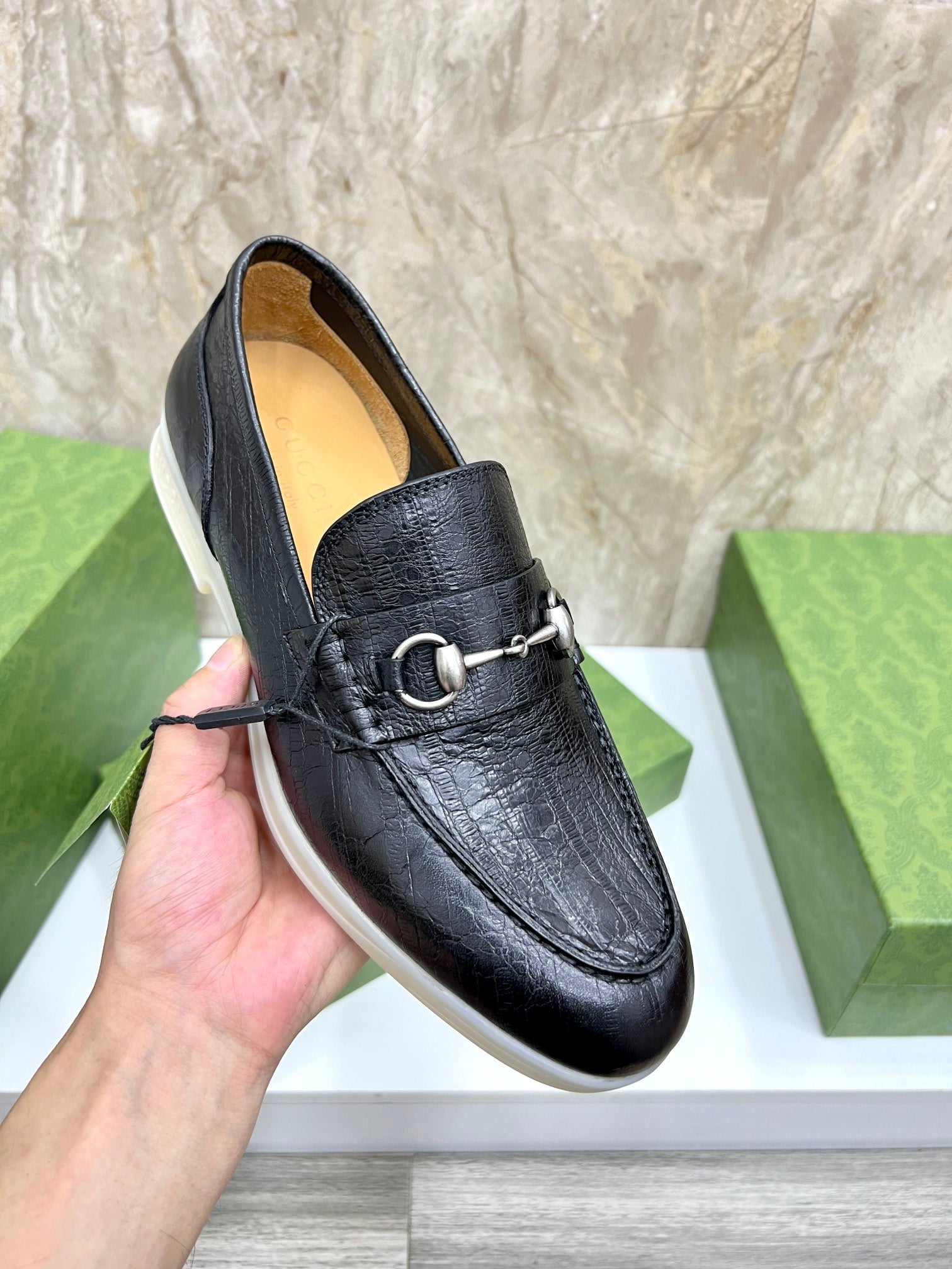 Gucci Men’s Horsebit Loafers – Lido Collection, Rubber Sole, Imported Leather
