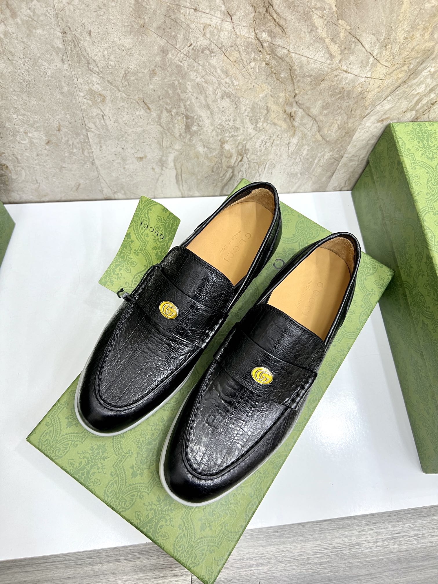 Gucci Men’s Horsebit Loafers – Lido Collection, Rubber Sole, Imported Leather