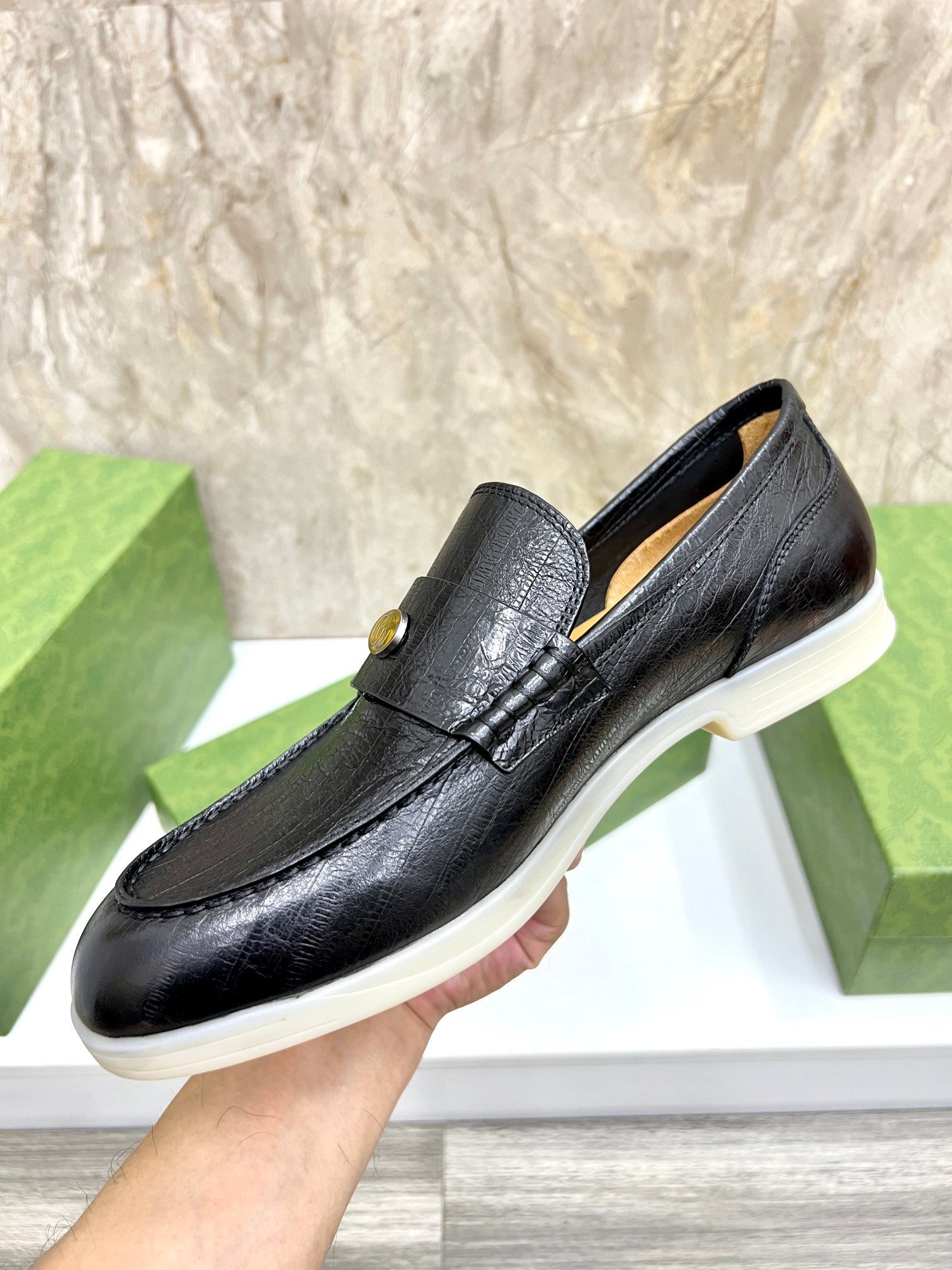Gucci Men’s Horsebit Loafers – Lido Collection, Rubber Sole, Imported Leather
