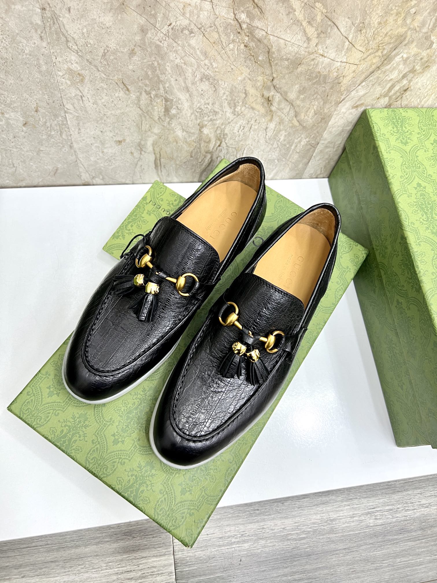Gucci Men’s Horsebit Loafers – Lido Collection, Rubber Sole, Imported Leather