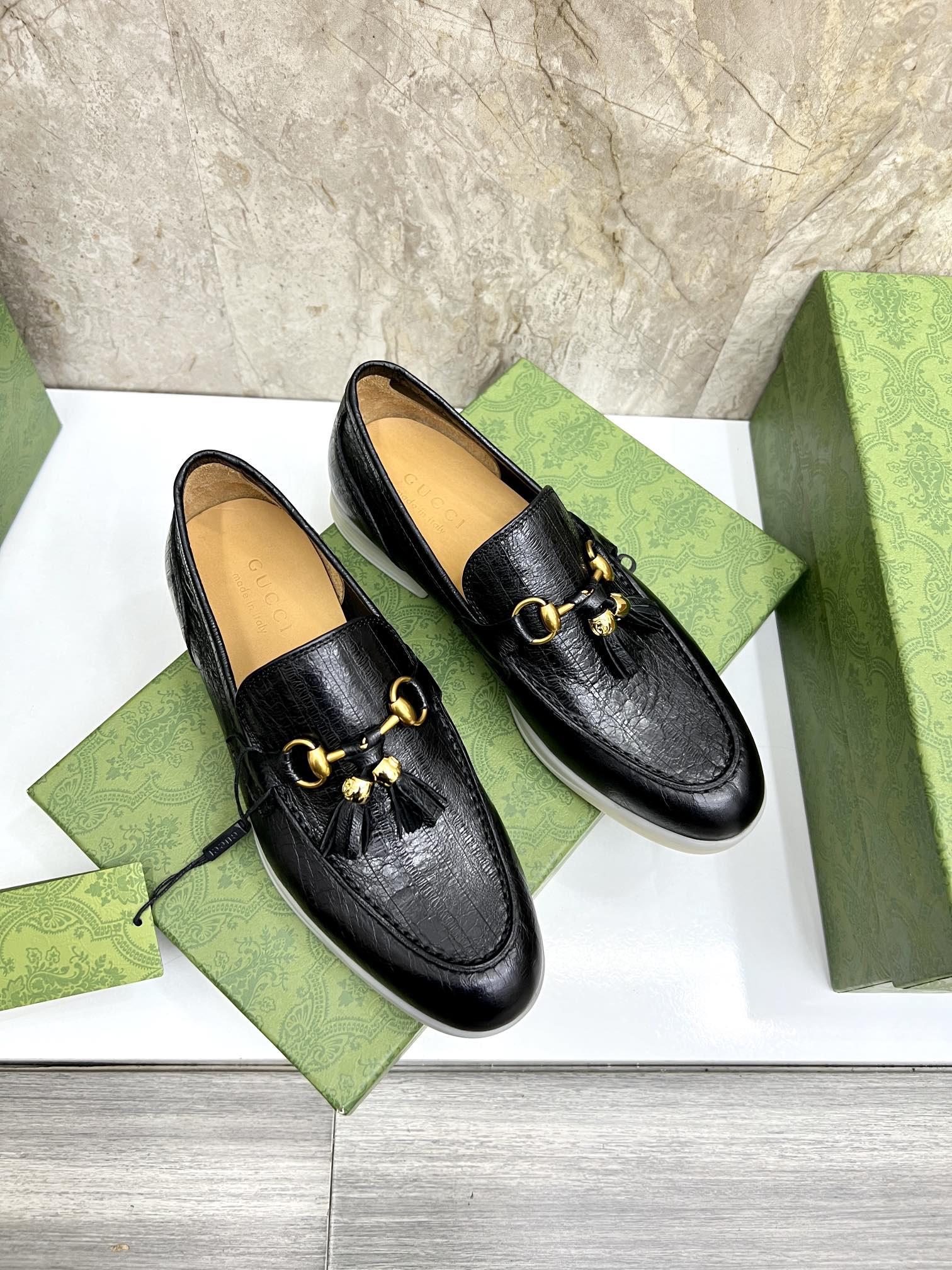 Gucci Men’s Horsebit Loafers – Lido Collection, Rubber Sole, Imported Leather