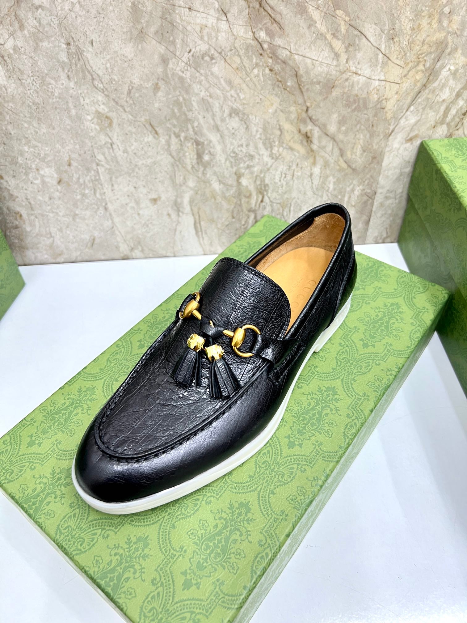 Gucci Men’s Horsebit Loafers – Lido Collection, Rubber Sole, Imported Leather