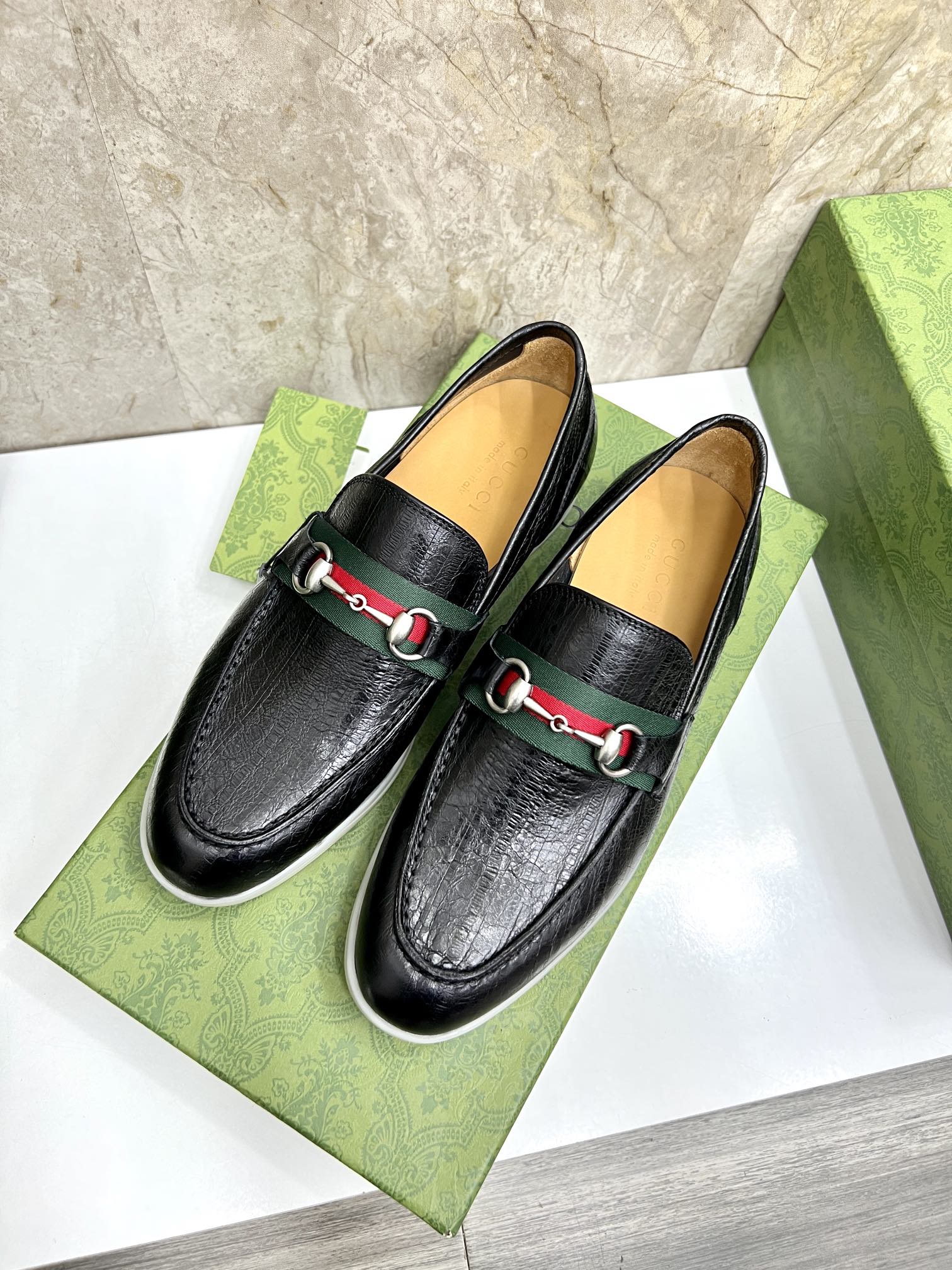 Gucci Men’s Horsebit Loafers – Lido Collection, Rubber Sole, Imported Leather