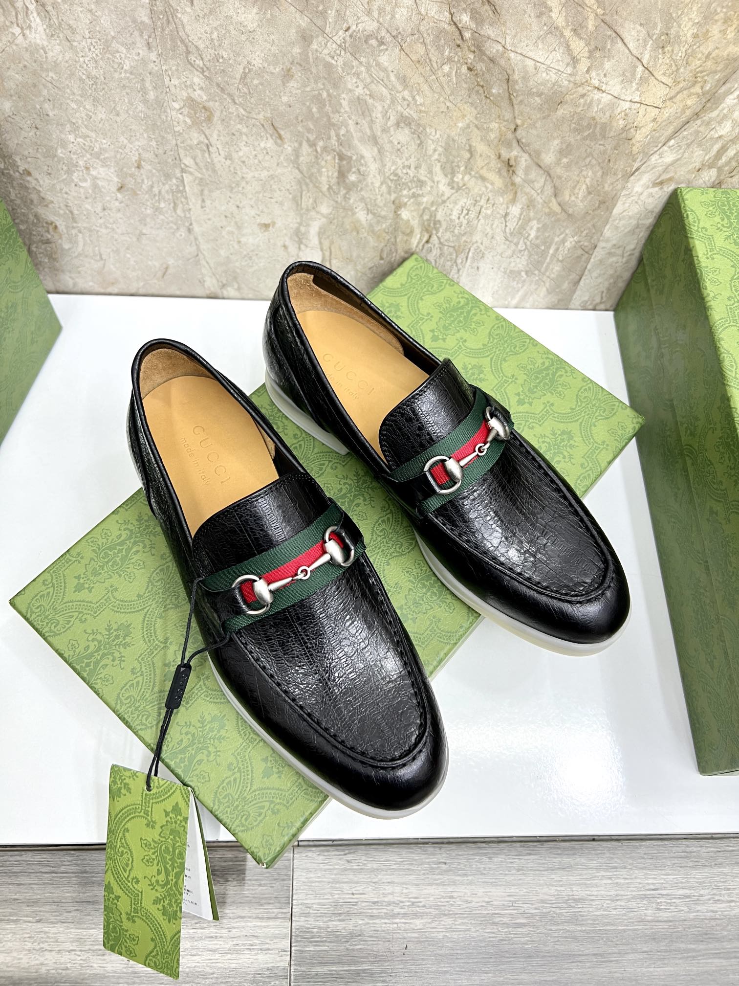 Gucci Men’s Horsebit Loafers – Lido Collection, Rubber Sole, Imported Leather