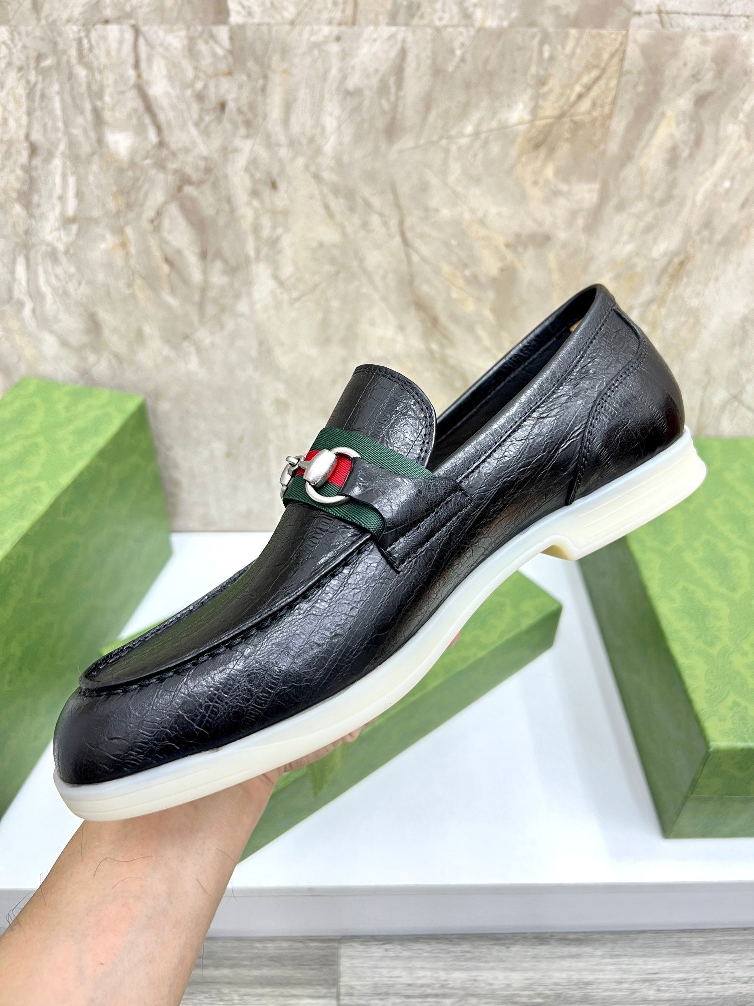 Gucci Men’s Horsebit Loafers – Lido Collection, Rubber Sole, Imported Leather