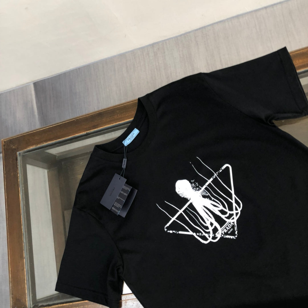 PRADA Octopus Ink Graphic T-Shirt with Signature Triangle Logo – Sizes M–3XL