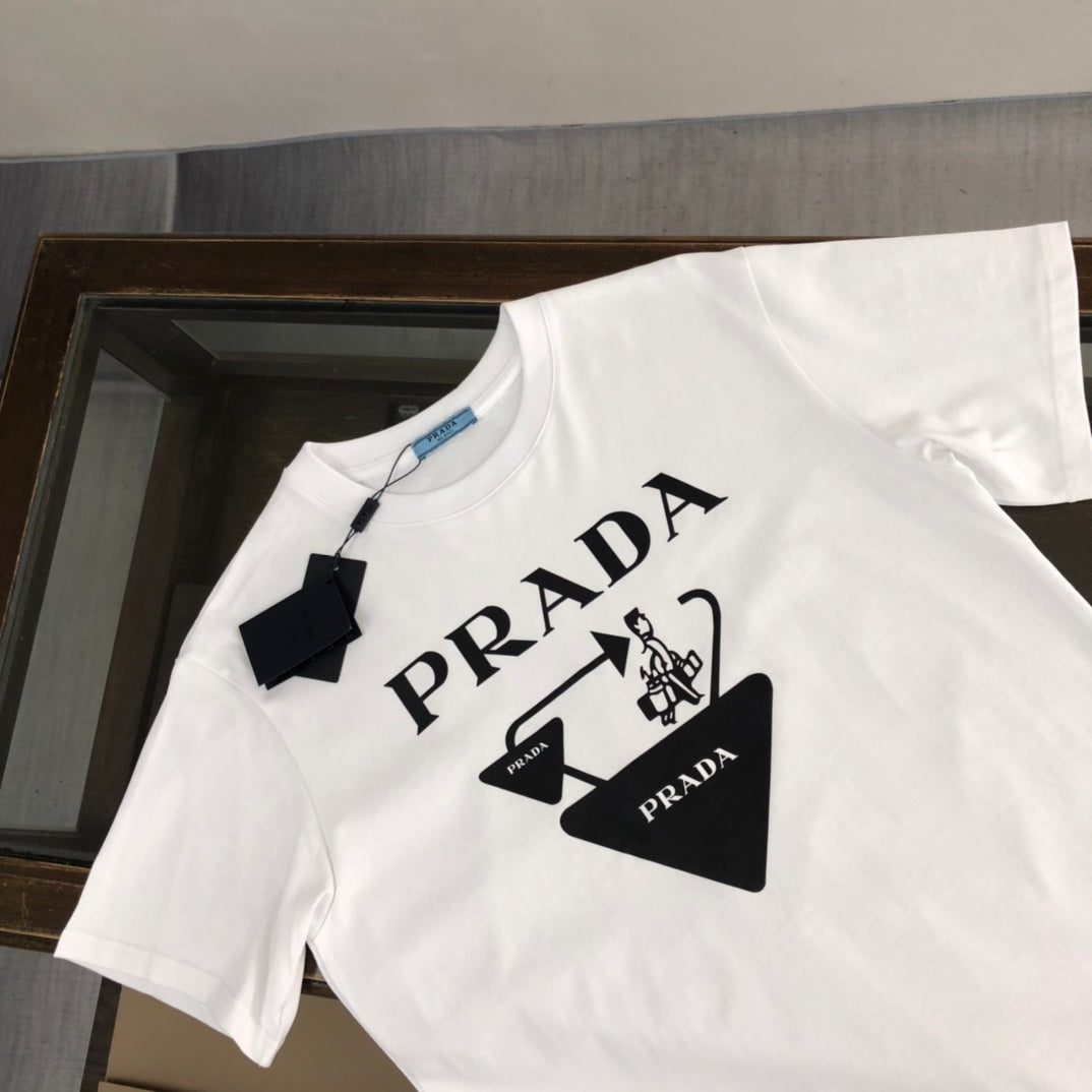 PRADA Triangle Travel Graphic T-Shirt – Black/White – Sizes S–XL