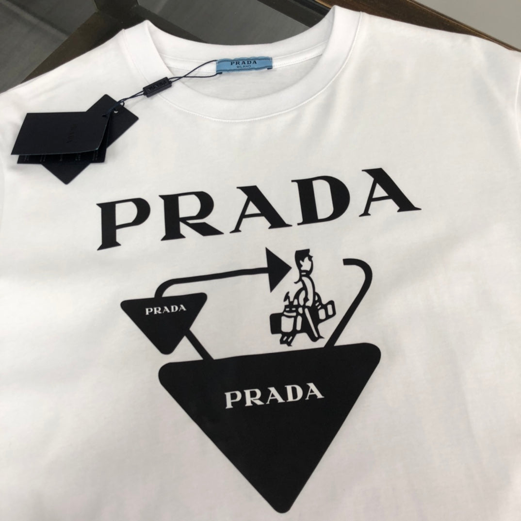 PRADA Triangle Travel Graphic T-Shirt – Black/White – Sizes S–XL