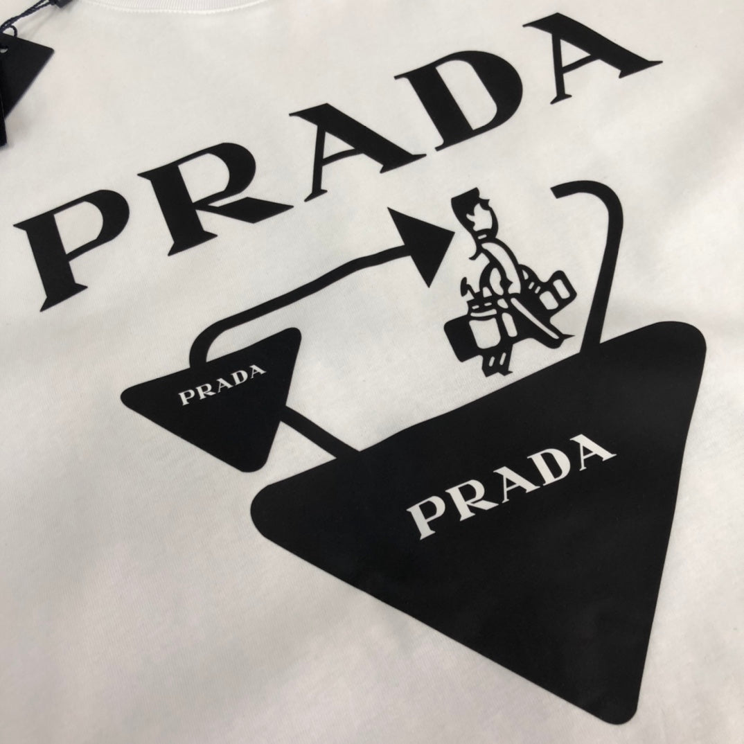 PRADA Triangle Travel Graphic T-Shirt – Black/White – Sizes S–XL