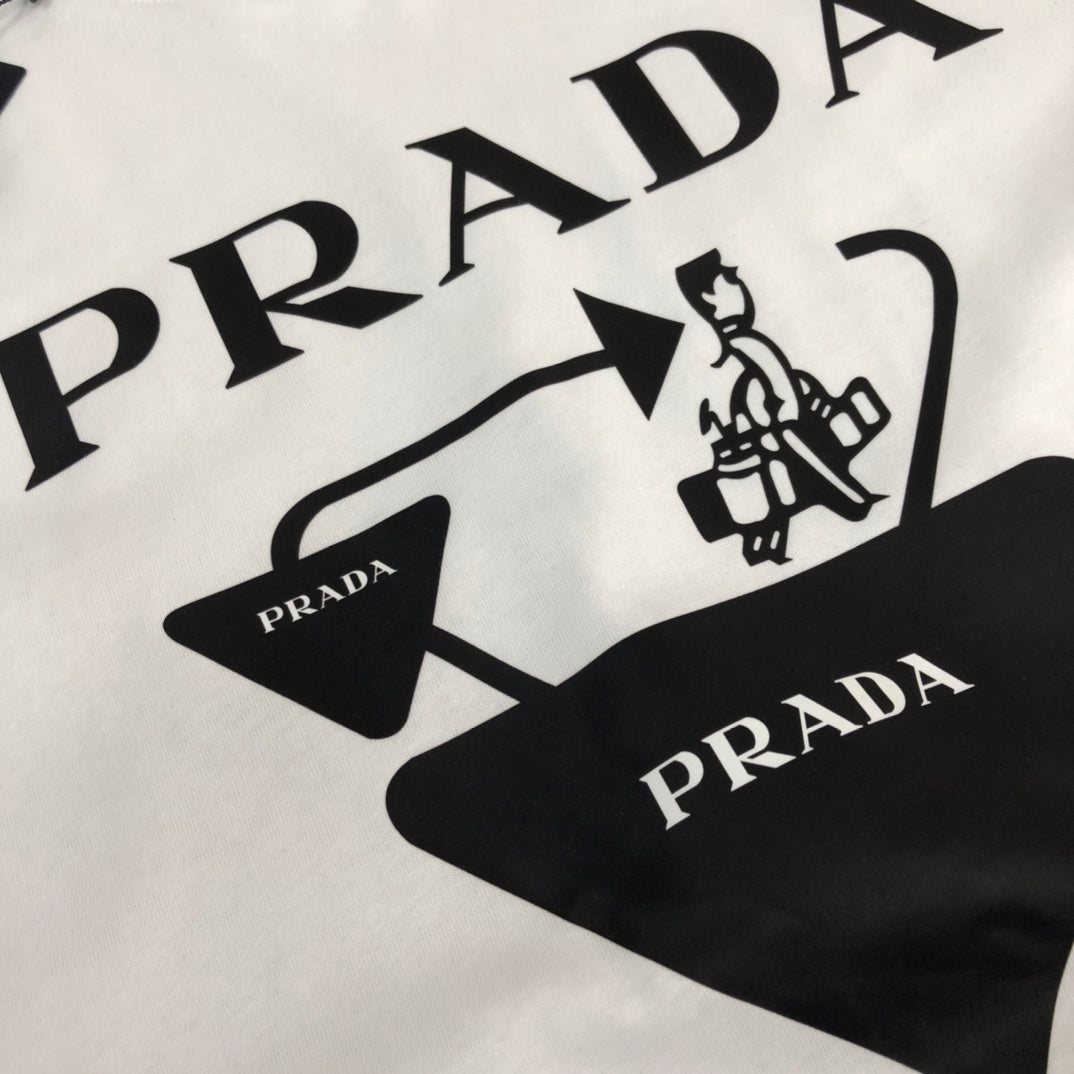 PRADA Triangle Travel Graphic T-Shirt – Black/White – Sizes S–XL
