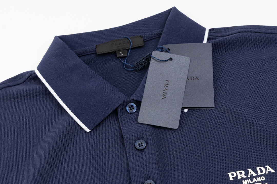 PRADA Contrast Collar Logo Triangle Polo Shirt – Royal Blue – Sizes M–3XL