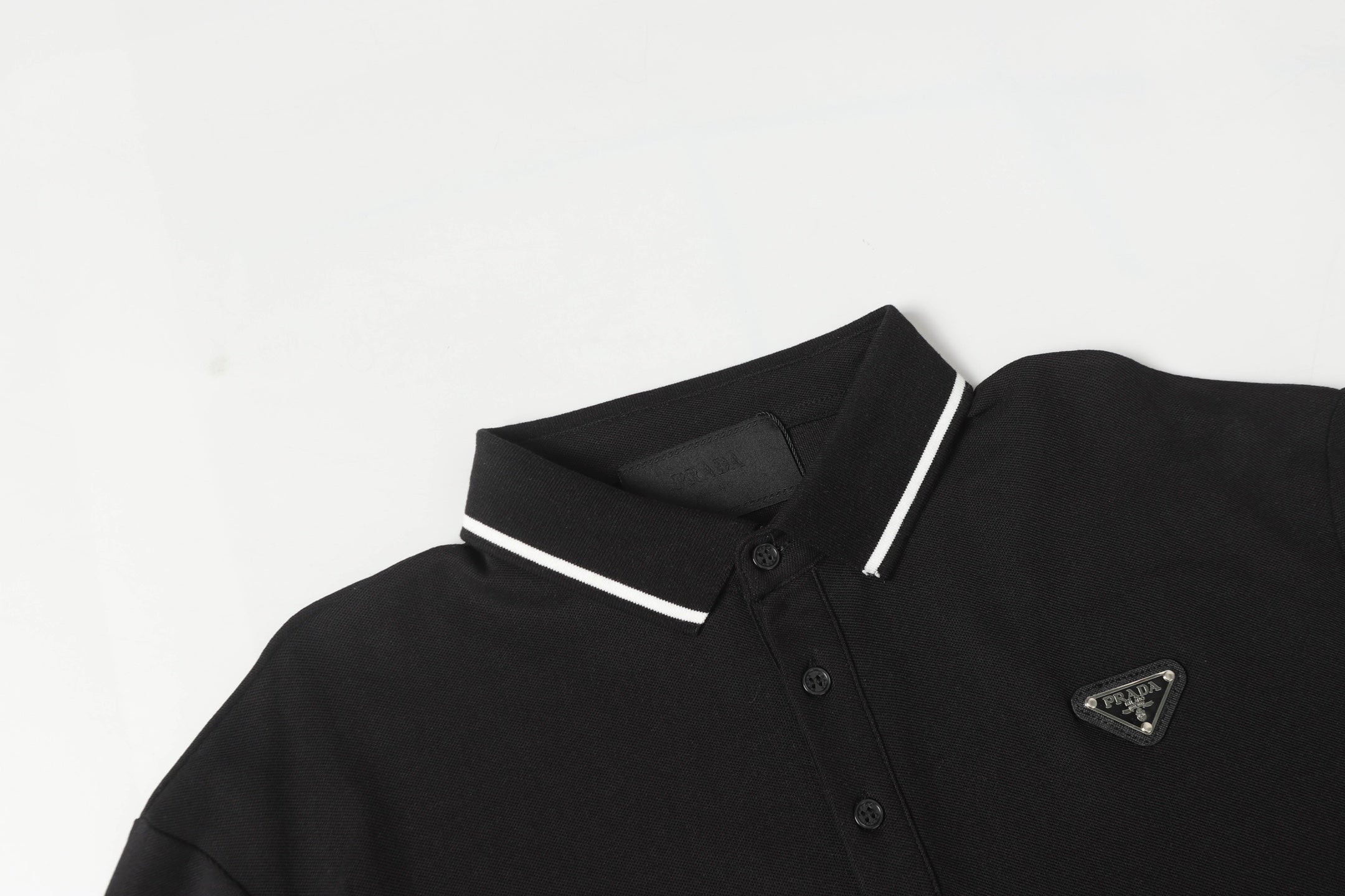 PRADA Essential Embroidered Logo Polo Shirt – Black – Sizes M–3XL