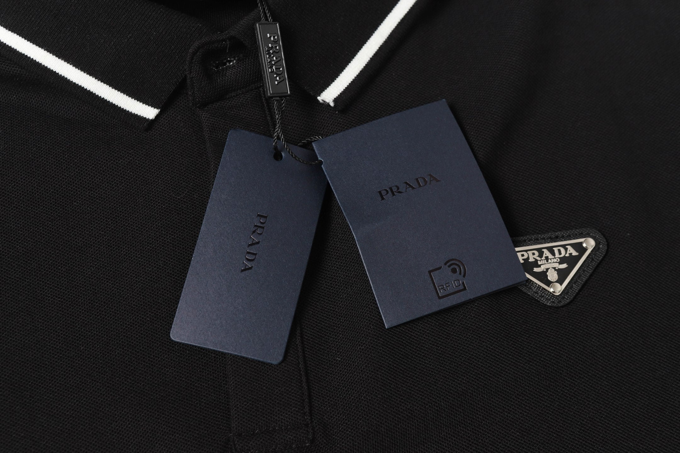 PRADA Essential Embroidered Logo Polo Shirt – Black – Sizes M–3XL