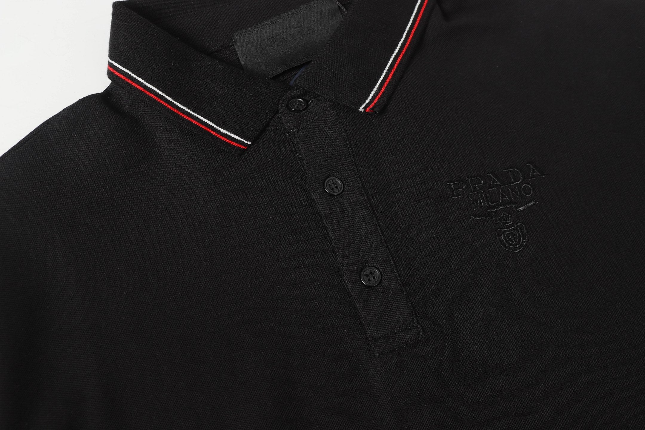 PRADA Essential Embroidered Logo Polo Shirt – Black – Sizes M–3XL