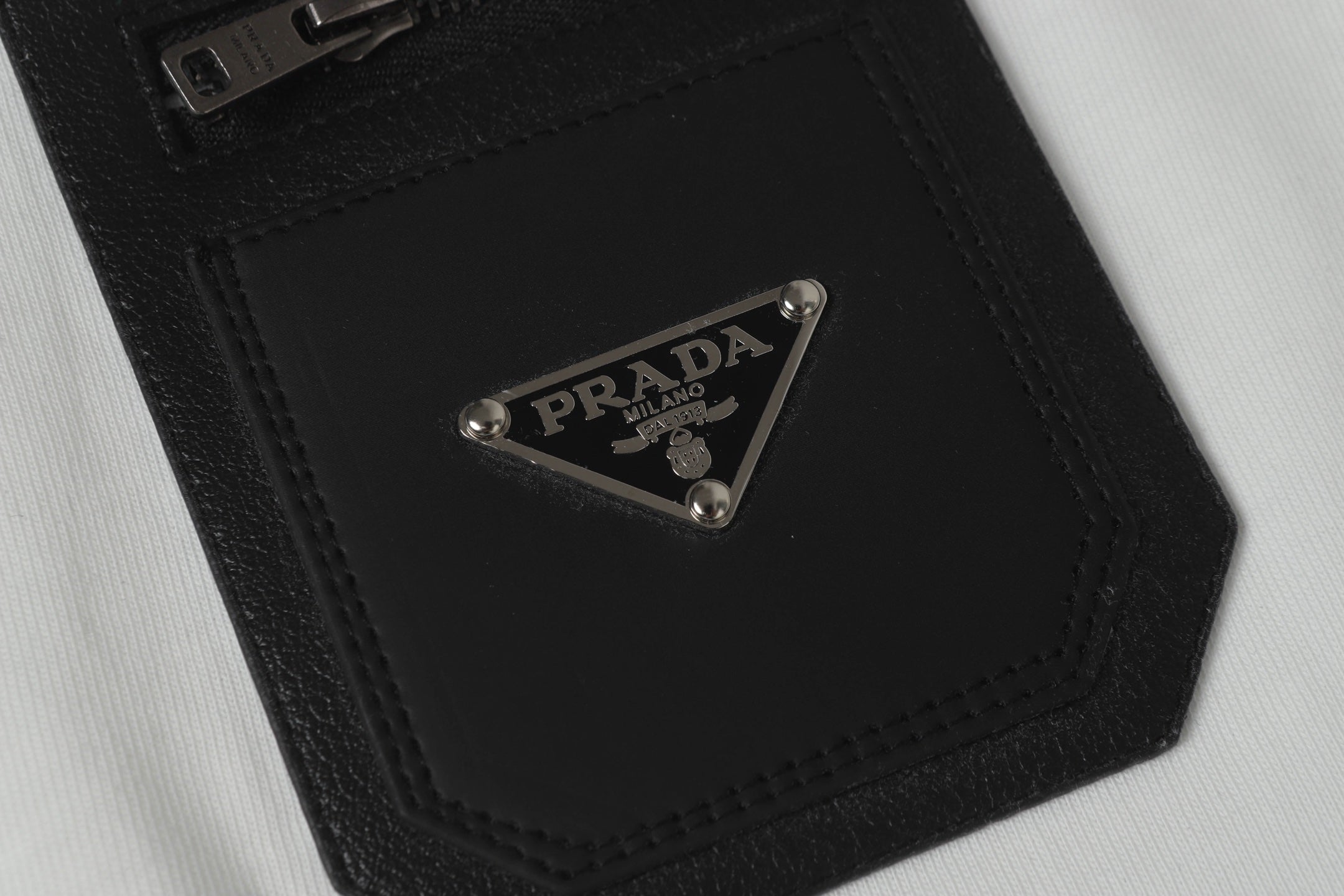 PRADA Essential Leather Pocket T-Shirt – Black – Sizes M–3XL