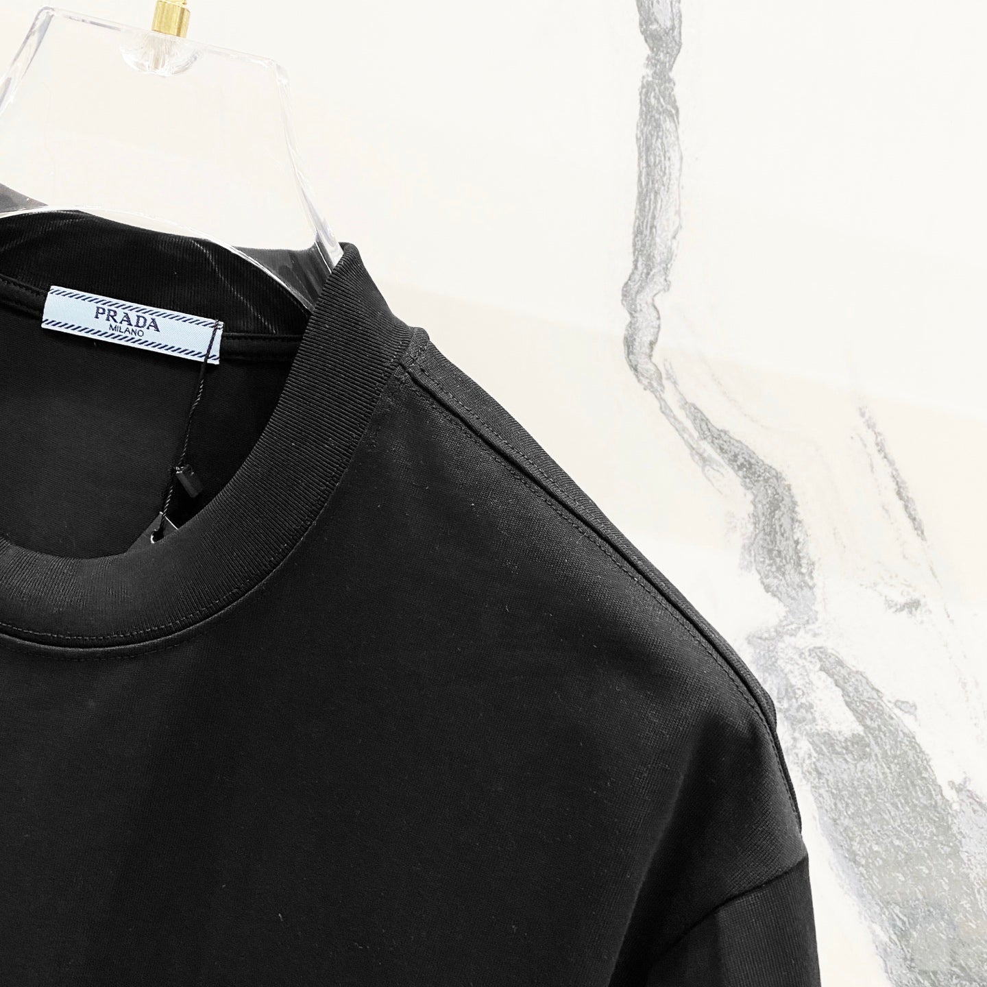 PRADA Men’s 320g Cotton Crewneck T-Shirt with Leather Zipper Pocket Logo | S–XXL