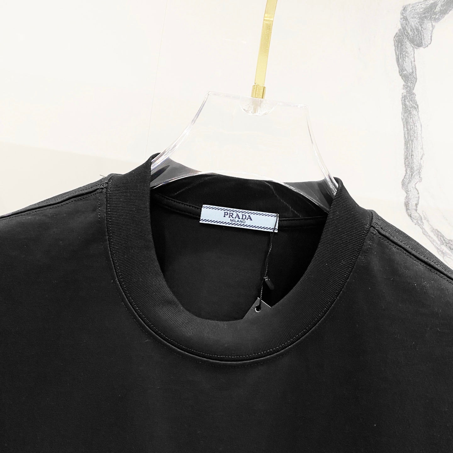 PRADA Men’s 320g Cotton Crewneck T-Shirt with Leather Zipper Pocket Logo | S–XXL