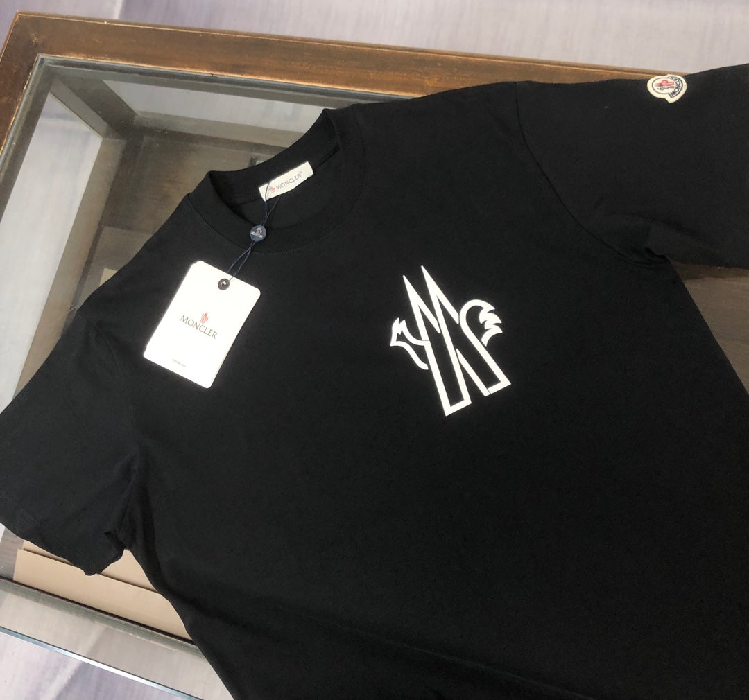 MONCLER New Couples’ Crewneck T-Shirt – 3D Logo Print – Premium Cotton – Sizes S–XL