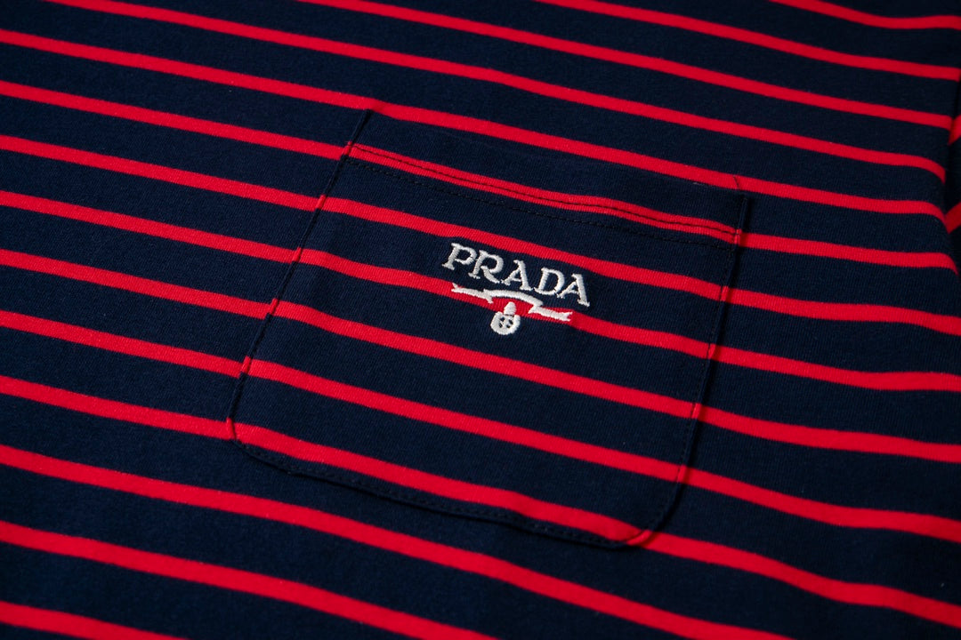 PRADA PRD 23SS Black & Red Striped Knit Cotton-Silk T-Shirt | XS–L