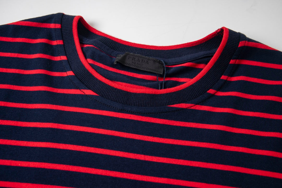 PRADA PRD 23SS Black & Red Striped Knit Cotton-Silk T-Shirt | XS–L