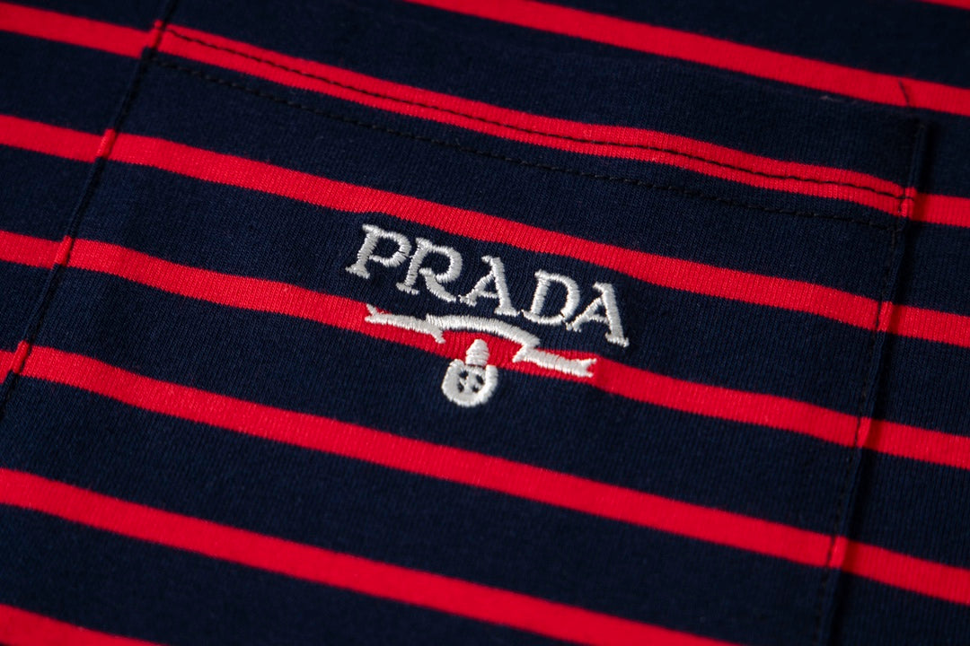PRADA PRD 23SS Black & Red Striped Knit Cotton-Silk T-Shirt | XS–L