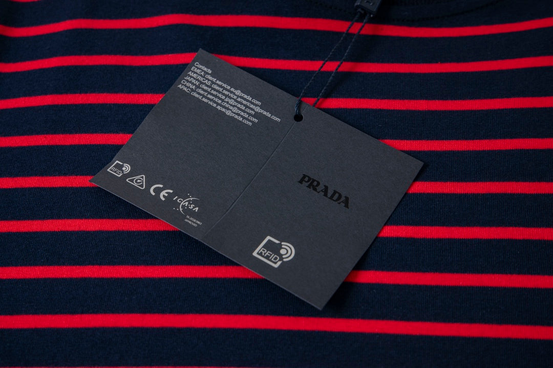 PRADA PRD 23SS Black & Red Striped Knit Cotton-Silk T-Shirt | XS–L
