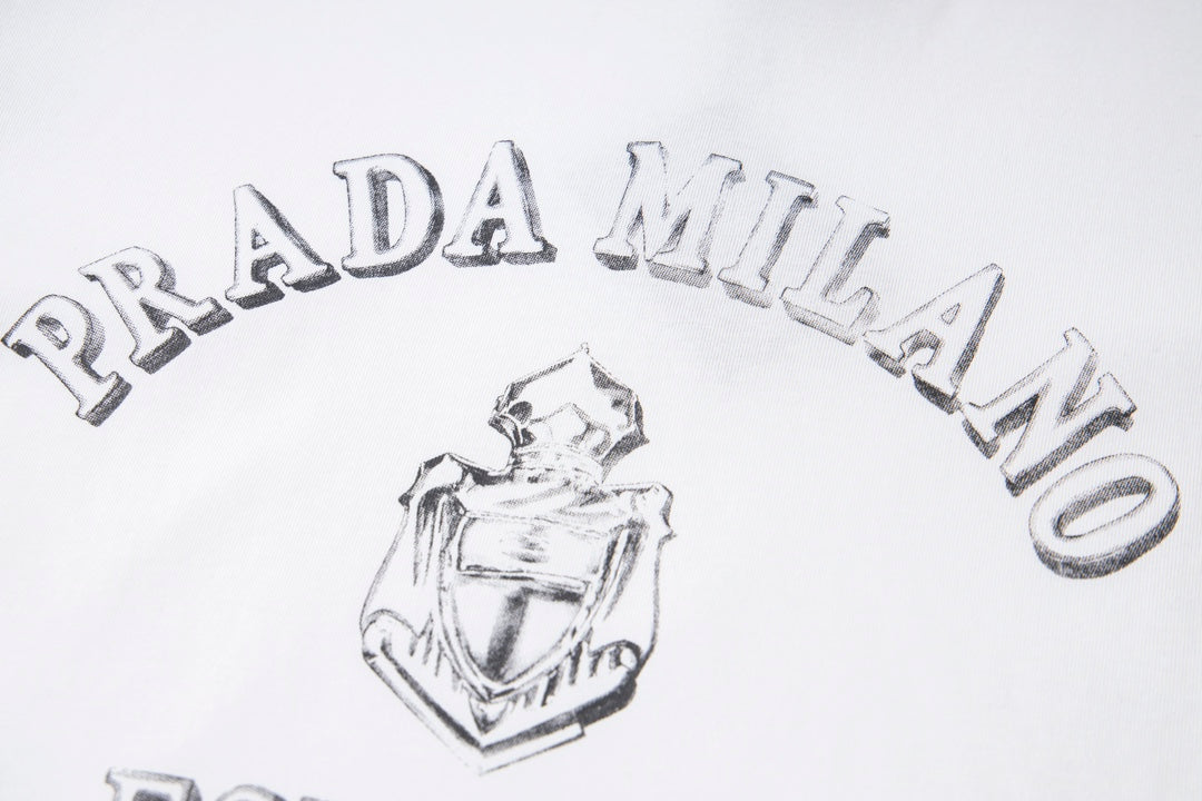 PRADA Distressed Anchor Logo Print Cotton T-Shirt | XS–L