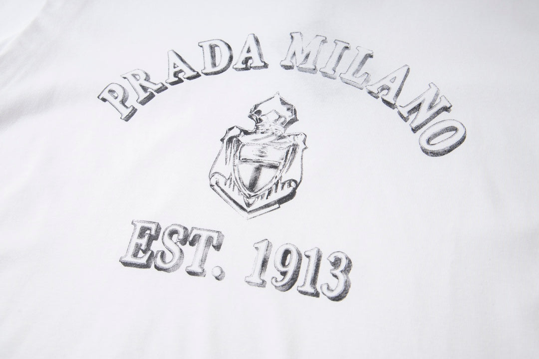 PRADA Distressed Anchor Logo Print Cotton T-Shirt | XS–L