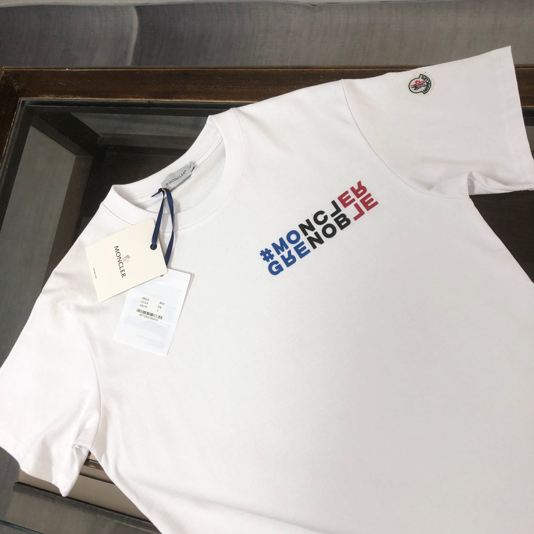 MONCLER Couple’s Cotton T-Shirt – Contrast Silicone Logo Print – Sizes S–XL (Oversized Fit)