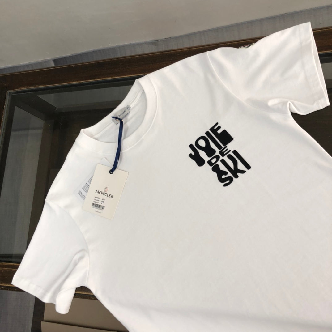 MONCLER Pure Cotton T-Shirt – 260g Custom Fabric – Embossed Logo Print – Sizes S–XL