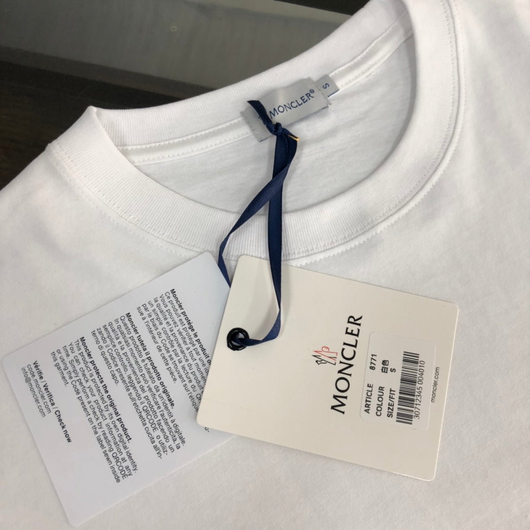 MONCLER Pure Cotton T-Shirt – 260g Custom Fabric – Embossed Logo Print – Sizes S–XL