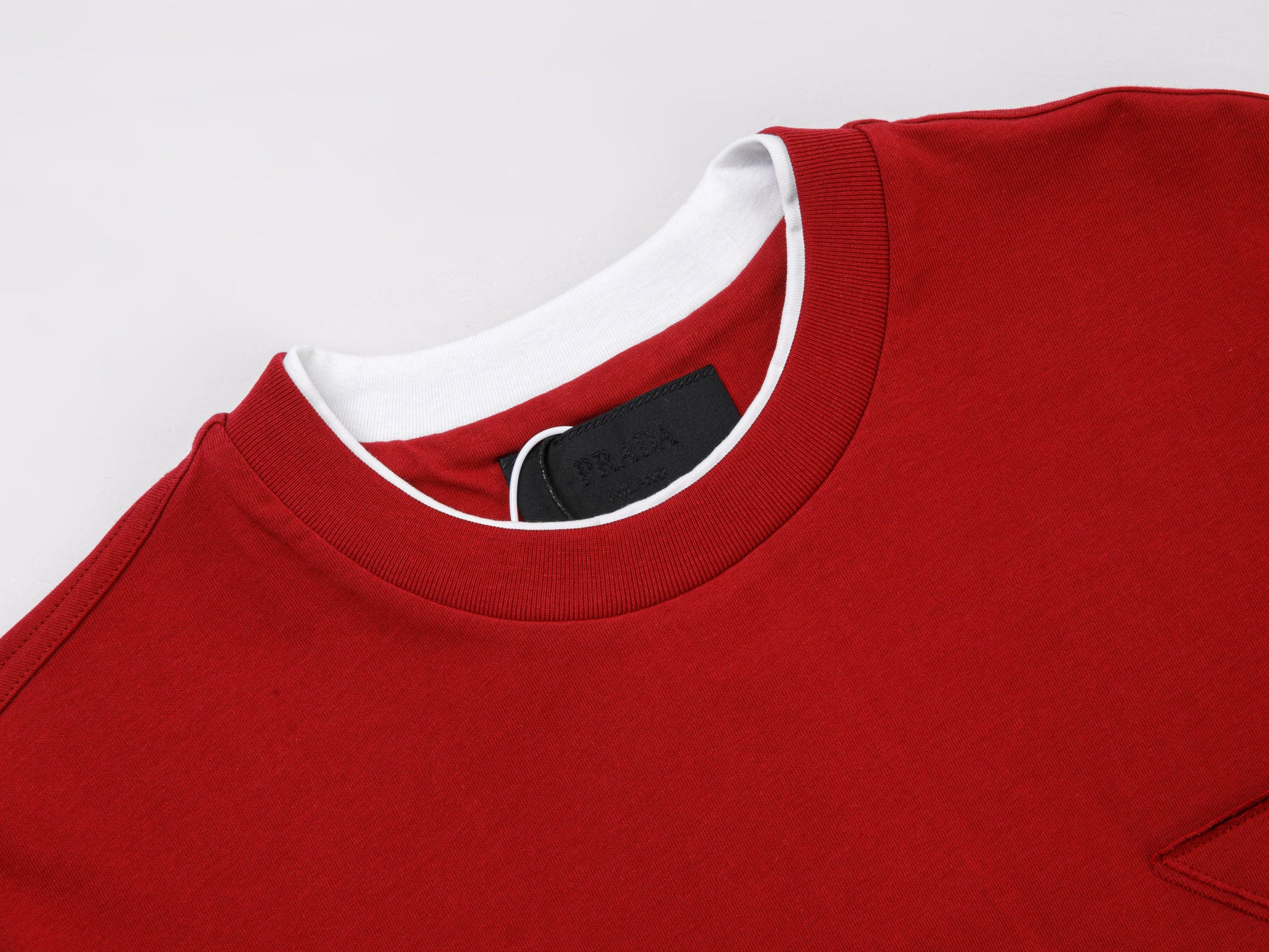 PRADA 2025 Dual-Layer Effect Triangle Logo Patch T-Shirt | S–XL