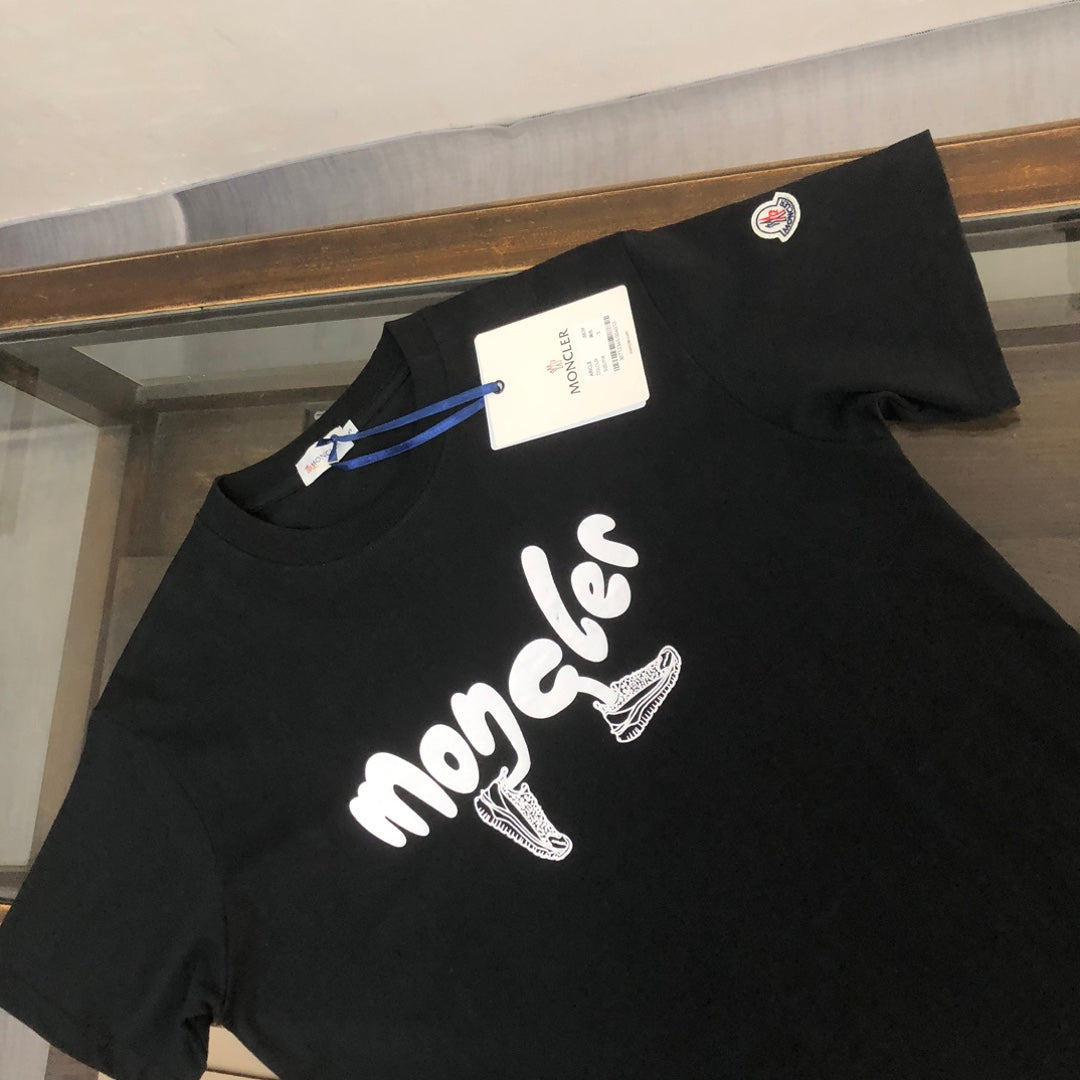 MONCLER Pure Cotton T-Shirt – 260g Custom Fabric – Embossed Logo Print – Sizes S–XL