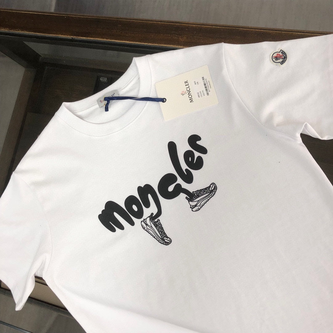MONCLER Pure Cotton T-Shirt – 260g Custom Fabric – Embossed Logo Print – Sizes S–XL