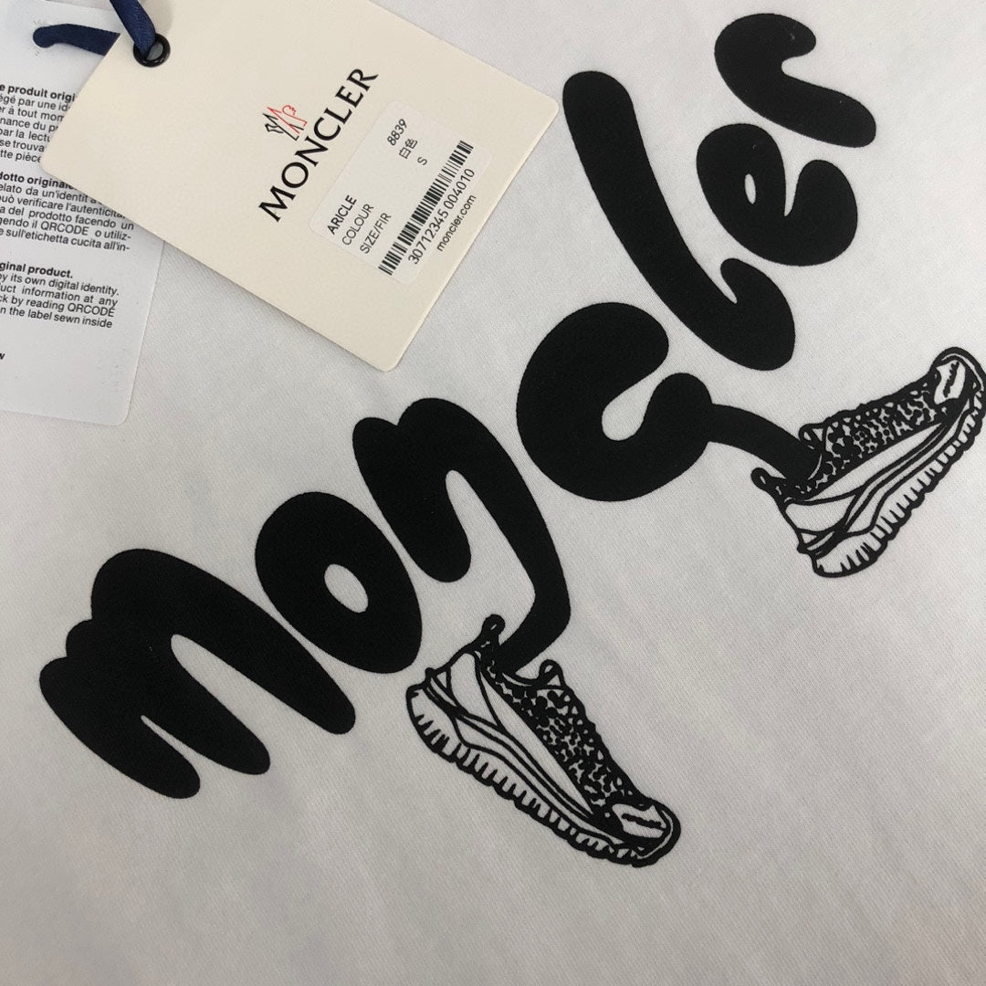 MONCLER Pure Cotton T-Shirt – 260g Custom Fabric – Embossed Logo Print – Sizes S–XL