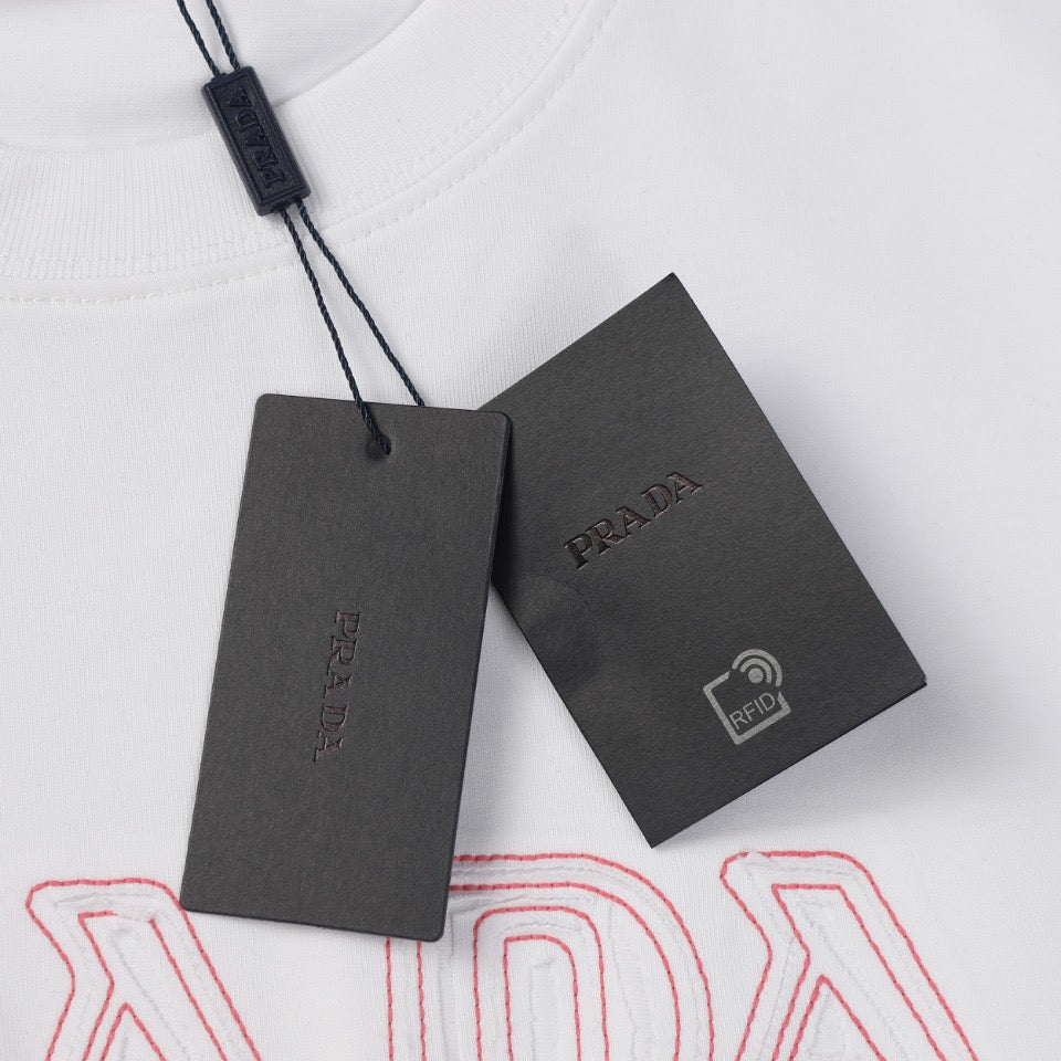 PRADA 24SS Double Appliqué Embroidered Cotton T-Shirt | S–XL