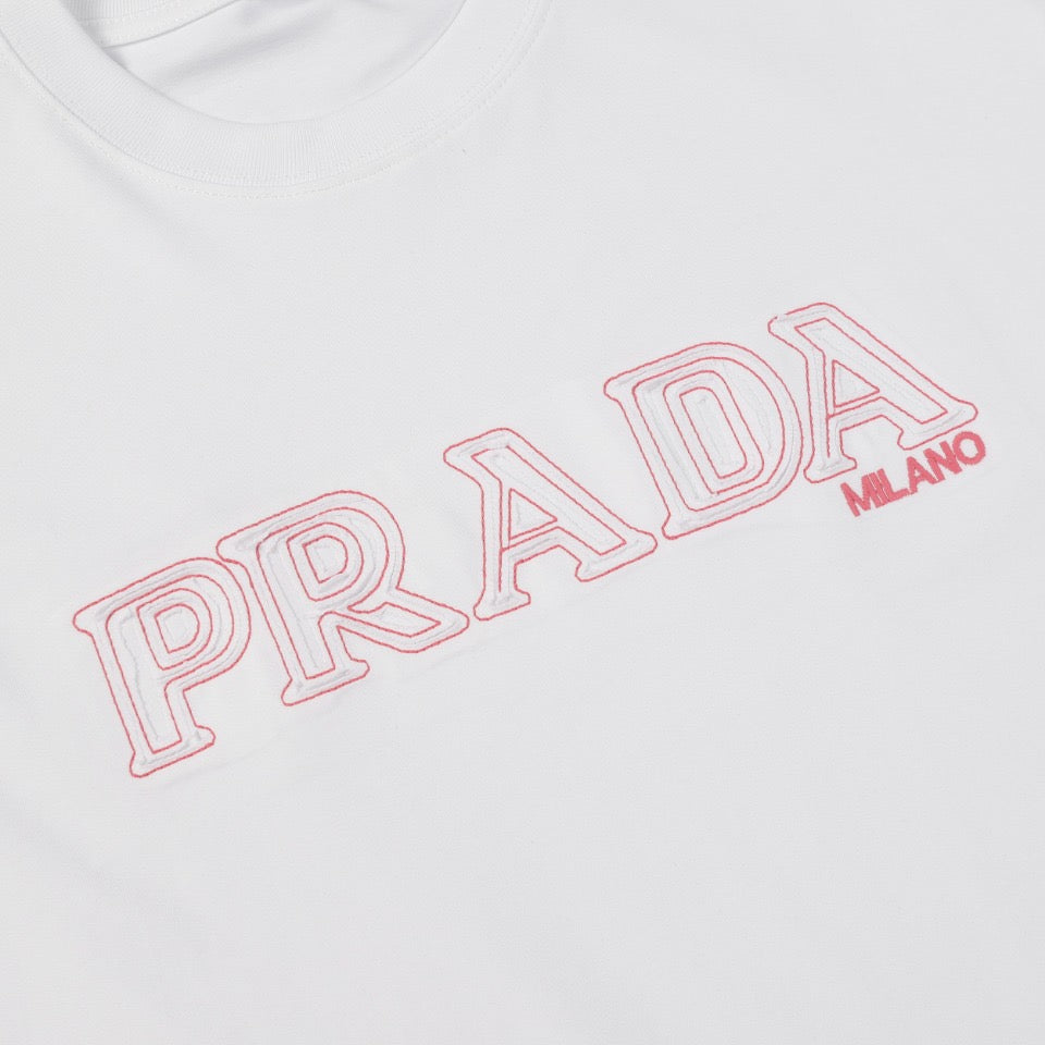 PRADA 24SS Double Appliqué Embroidered Cotton T-Shirt | S–XL