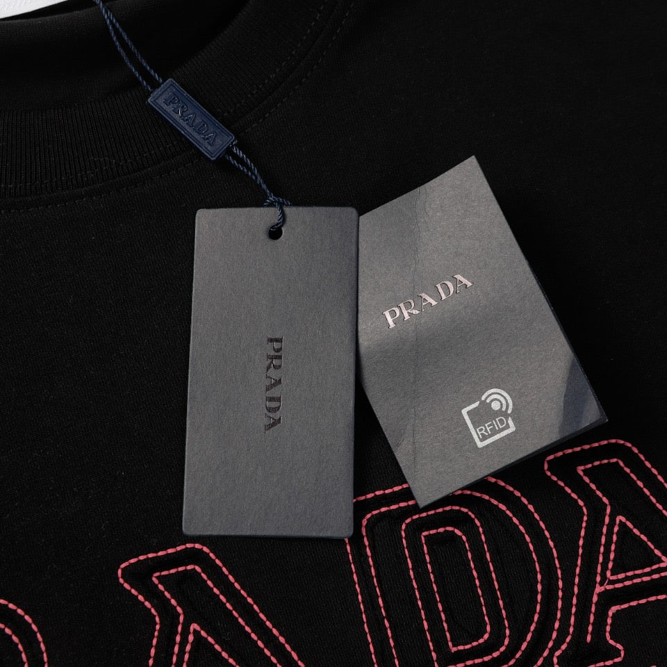 PRADA 24SS Double Appliqué Embroidered Cotton T-Shirt | S–XL