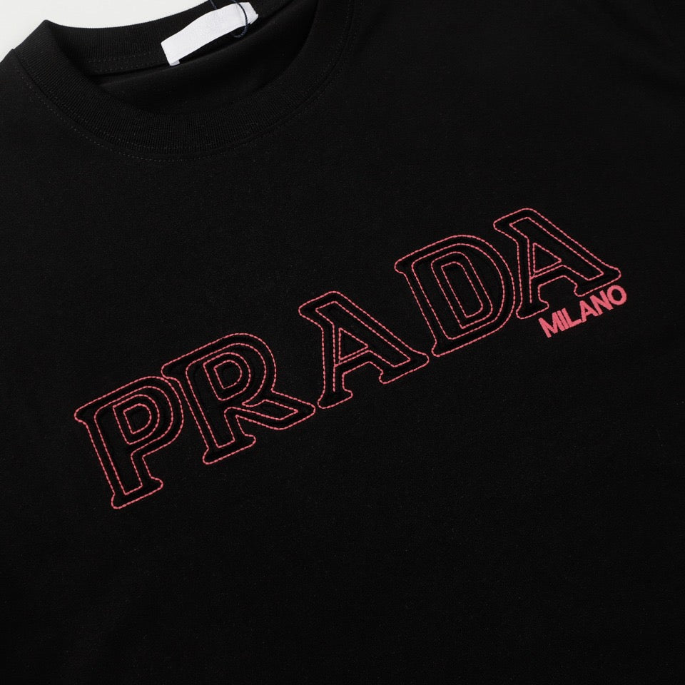 PRADA 24SS Double Appliqué Embroidered Cotton T-Shirt | S–XL